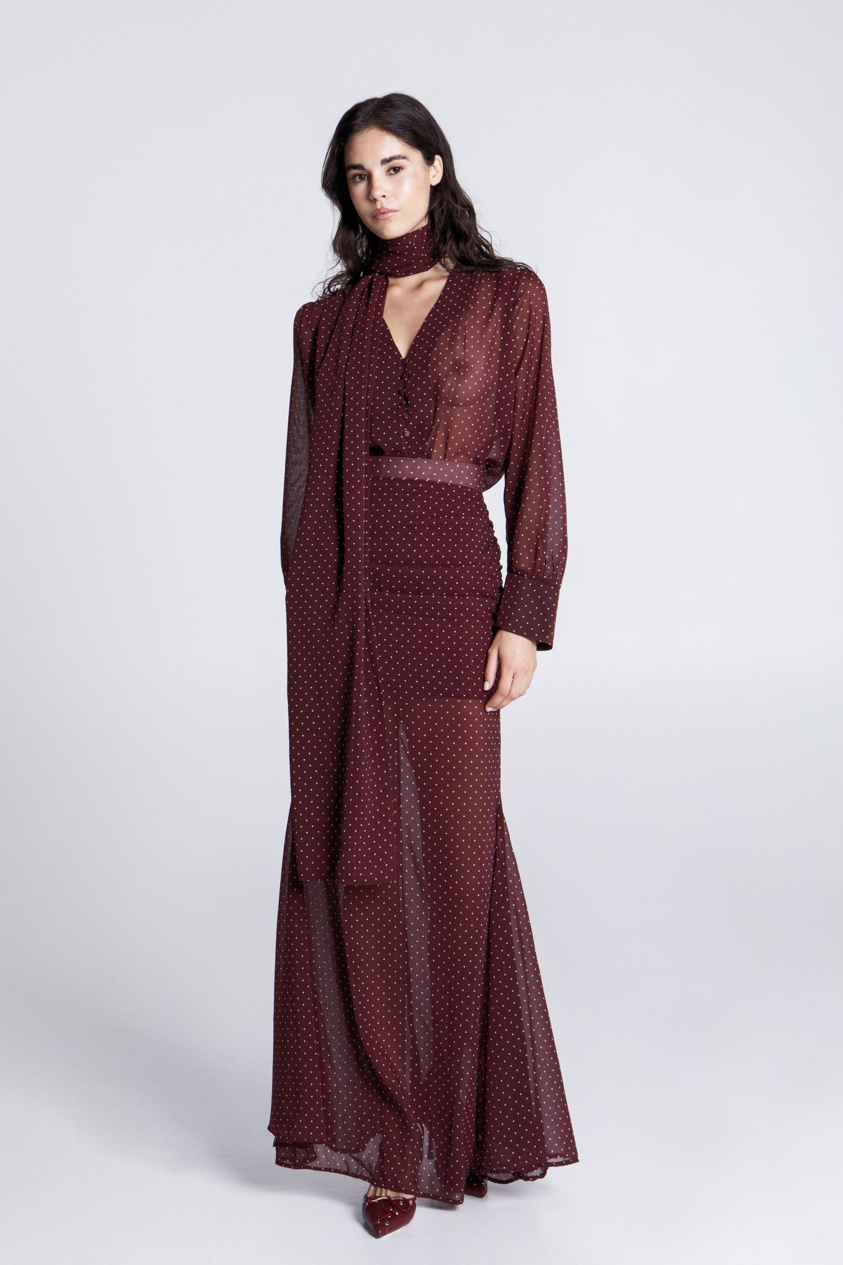 BURGUNDY POLKA DOTS MAXI SKIRT Naeniam Boutique BURGUNDY POLKA DOTS MAXI SKIRT Naeniam Boutique