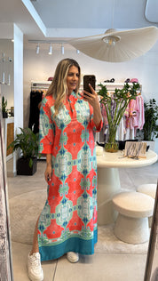 MEDITERRANEAN ESCAPE PRINTED KAFTAN DRESS