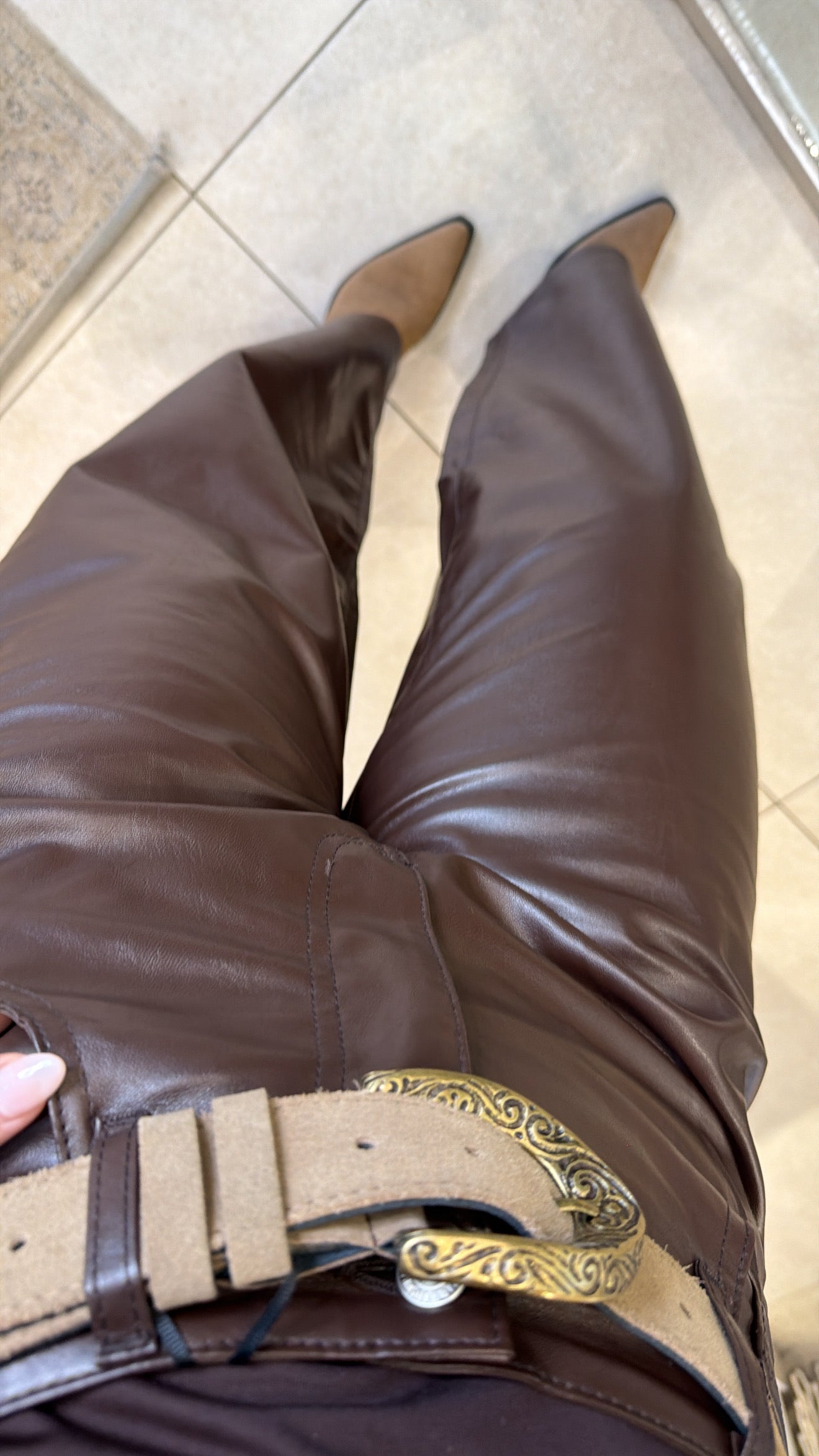 CITY BROWN FAUX LEATHER PANTS