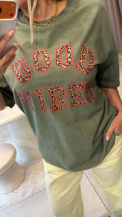 GOOD VIBES KHAKI OVERSIZED TEE