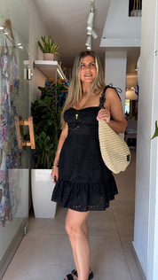 SANTORINI NOIR BRODERIE MINI DRESS