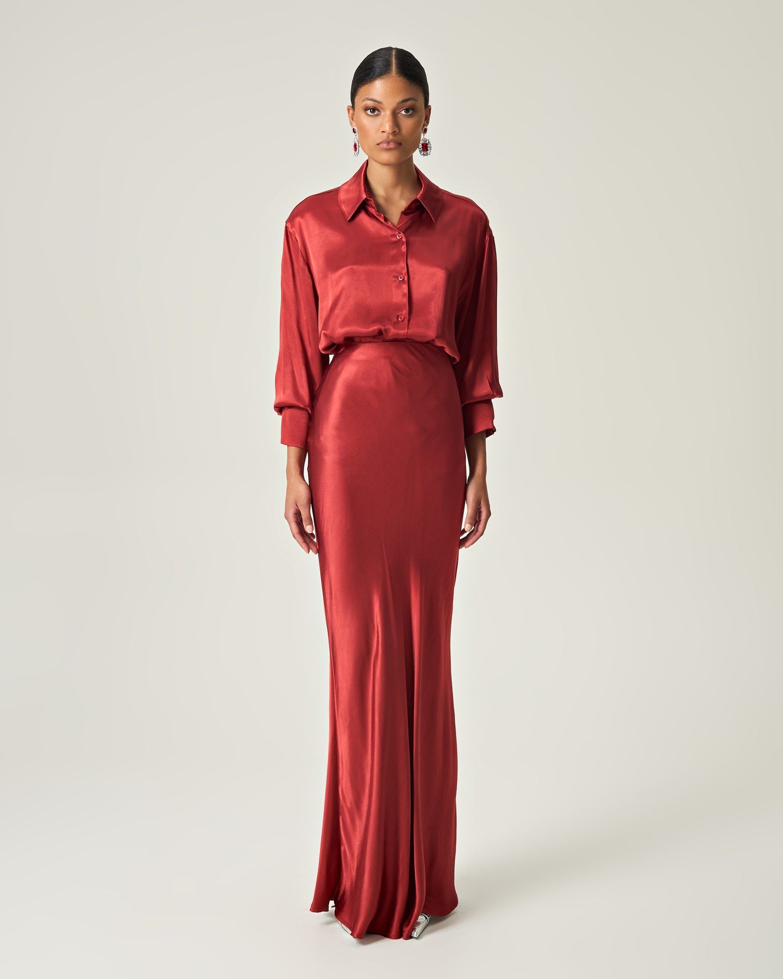 SCARLET SATIN GRACE SHIRT