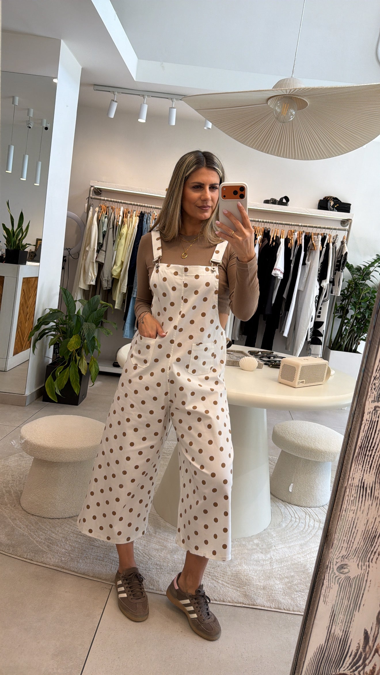 MOCHA POLKA DOT JUMPSUIT