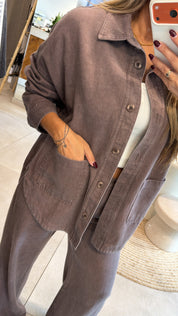 DENIM OVERSIZED MOCHA SET