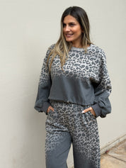 LEOPARD CRUSH LOUNGEWEAR GREY SET