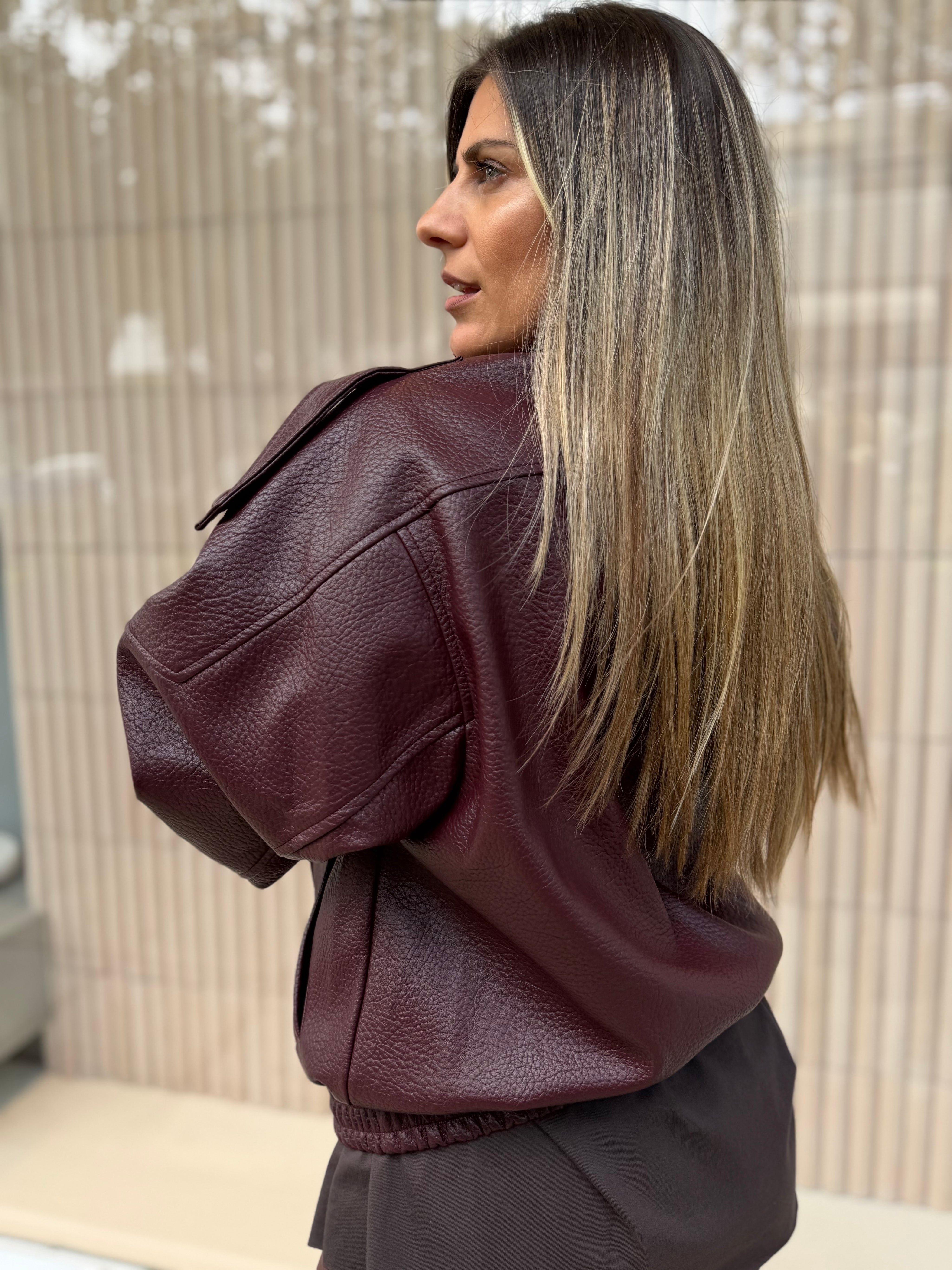 BURGUNDY OVERSIZED BOMBER JACKET
