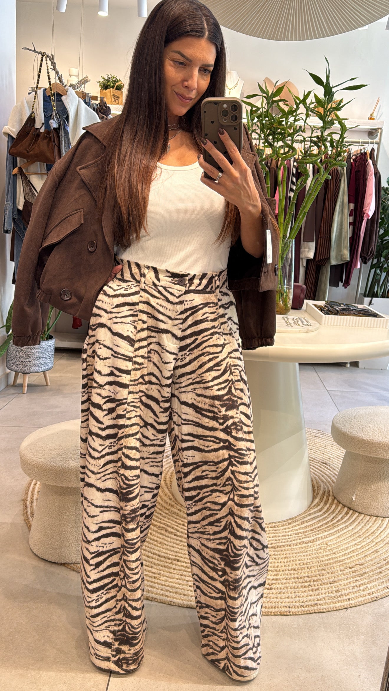 ZEBRA PRINT HIGH-WAISTED WIDE-LEG TROUSERS
