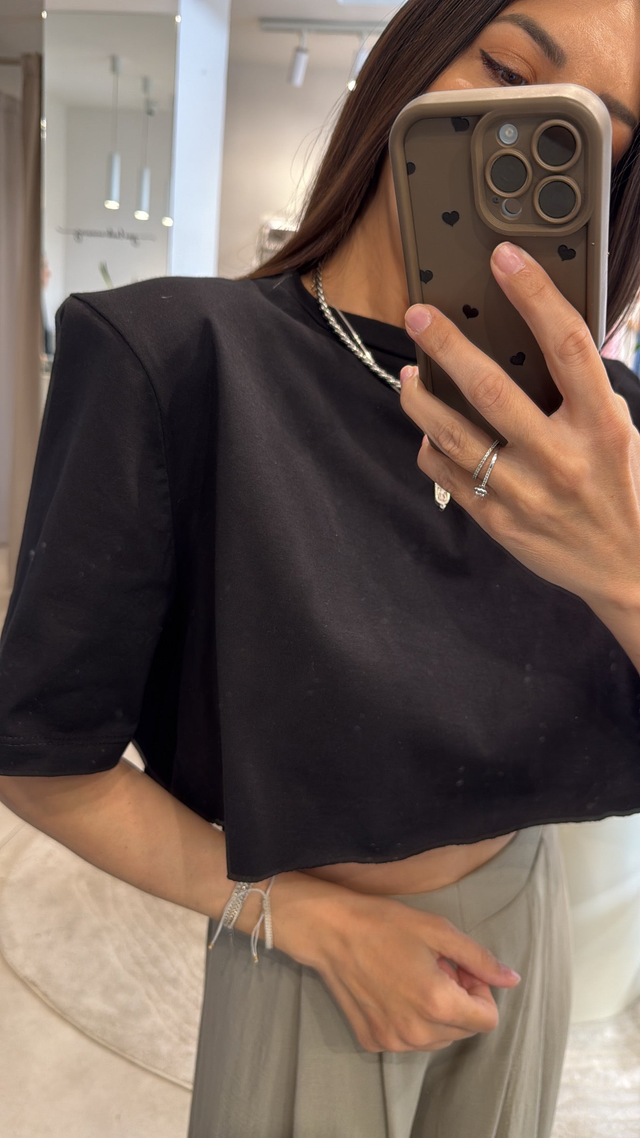 BLACK COTTON CROP TOP WITH SHOULDER