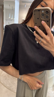 BLACK COTTON CROP TOP WITH SHOULDER