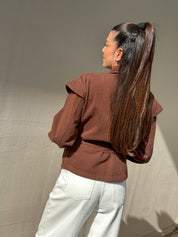 SIENNA WRAP CHOCOLATE DENIM JACKET