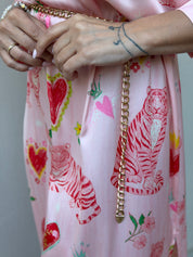 TIGER HEART PINK SATIN KAFTAN