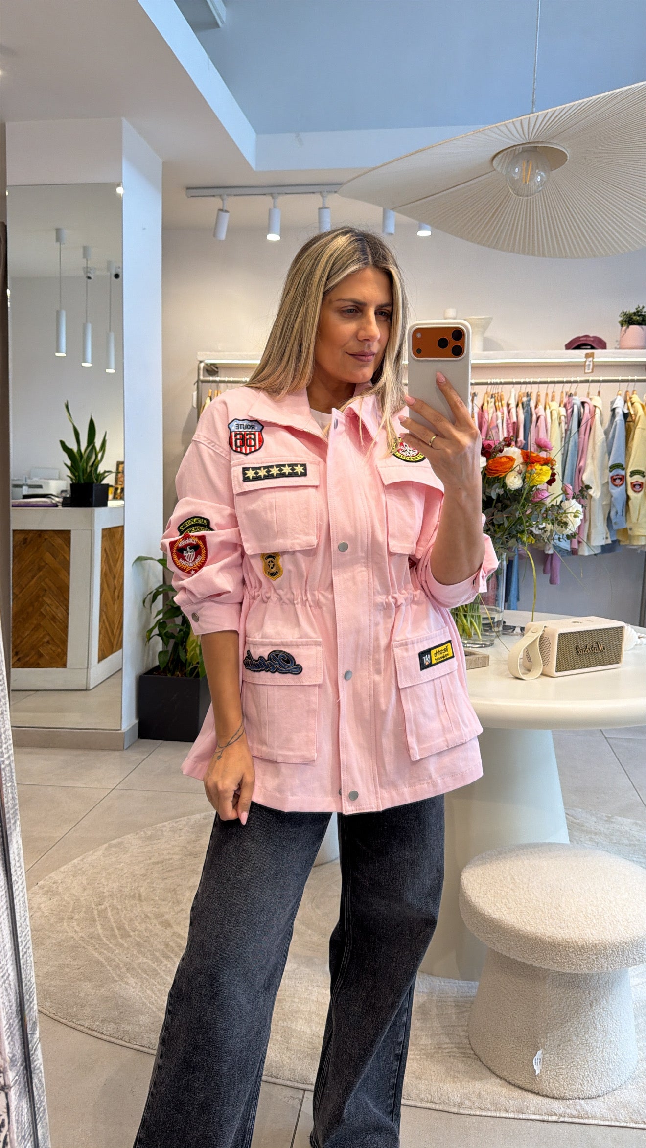 UTILITY DENIM PATCH JACKET  PINK