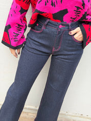 PINK STITCHING DARK BLUE JEAN