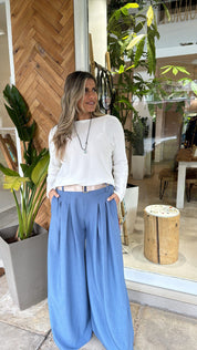 AEGEAN BLUE WIDE LEG TROUSERS