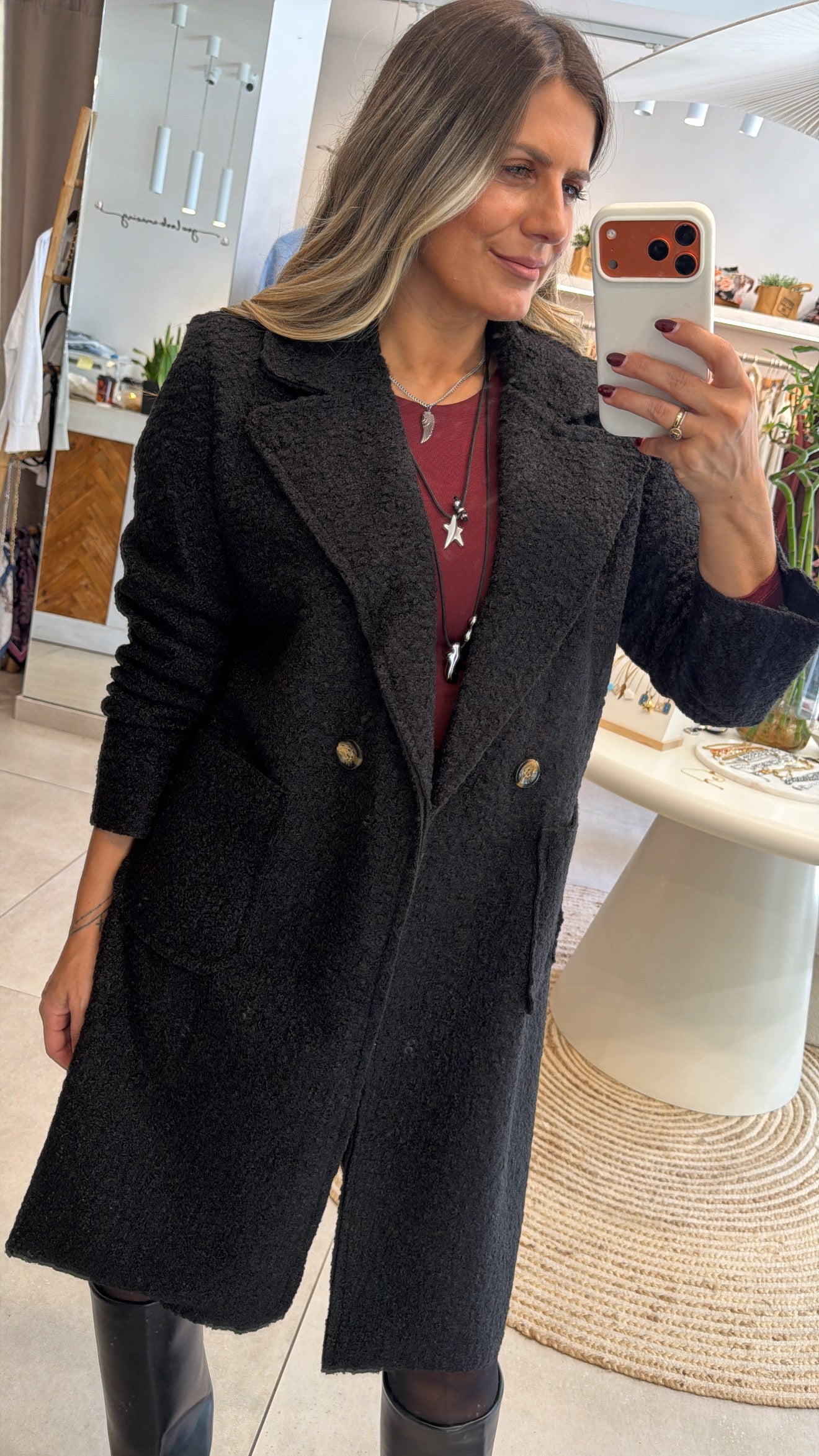 BLACK BOUCLE COAT