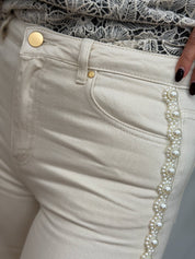 CREAM PEARL-BEADED DENIM