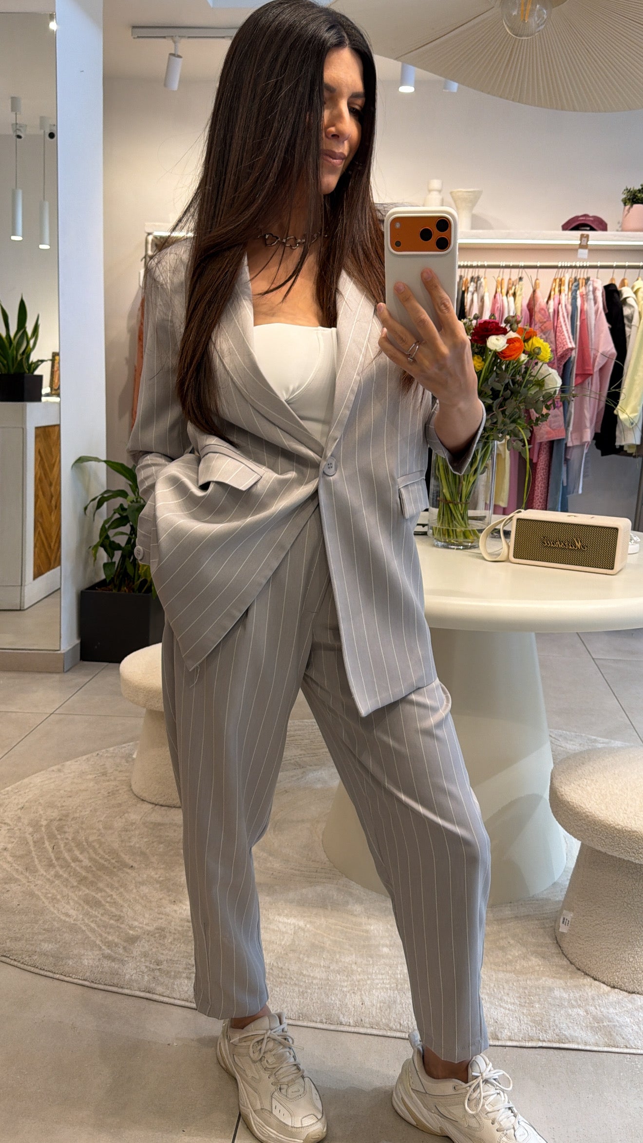 GREY PINSTRIPE PANTS
