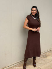 CHIC MIDI BROWN KNIT DRESS