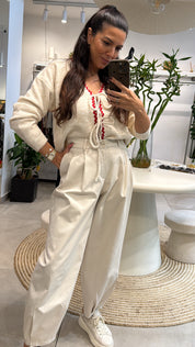 ECRU PLEATED BALLOON PANTS