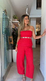 EMBER RED LINEN CO-ORDER SET