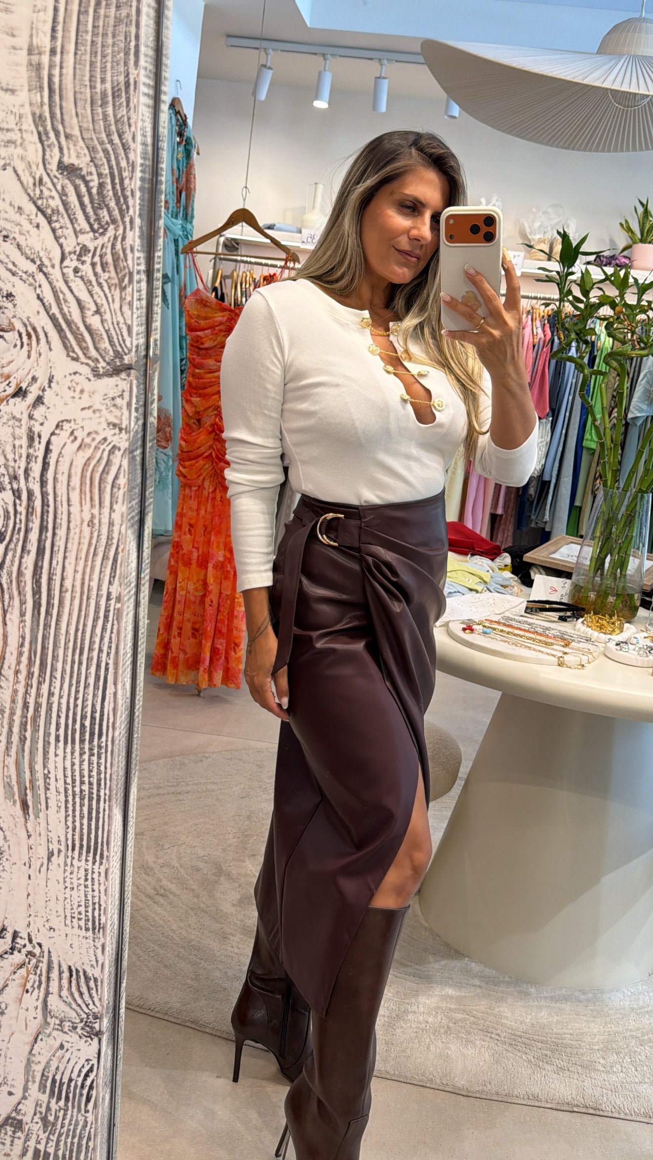 BURGUNDY WRAP MIDI SKIRT