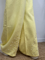 LEMON SORBET PEARL WIDE-LEG JEANS