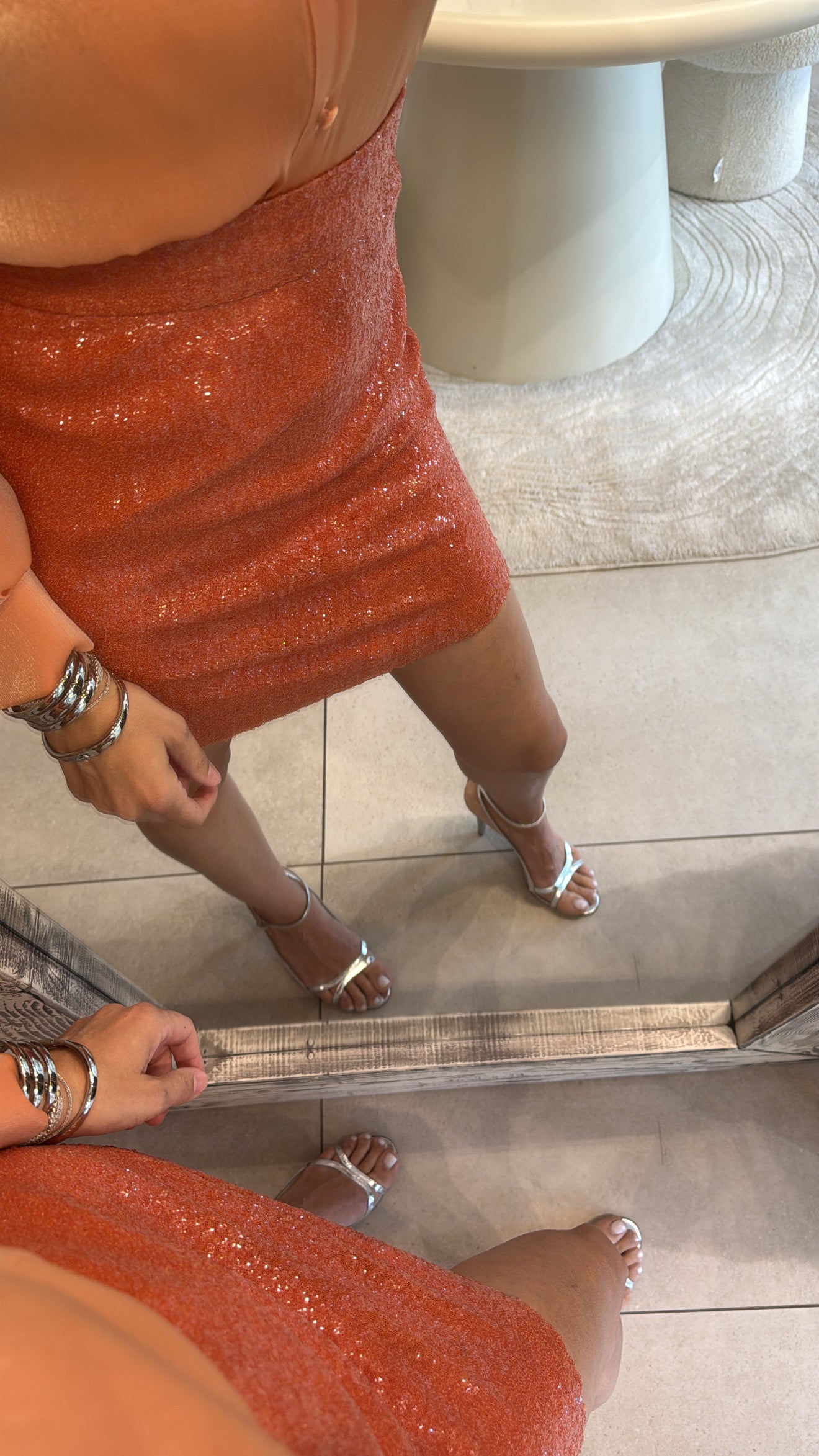 SWEET TANGERINE MINI SEQUINED SKIRT