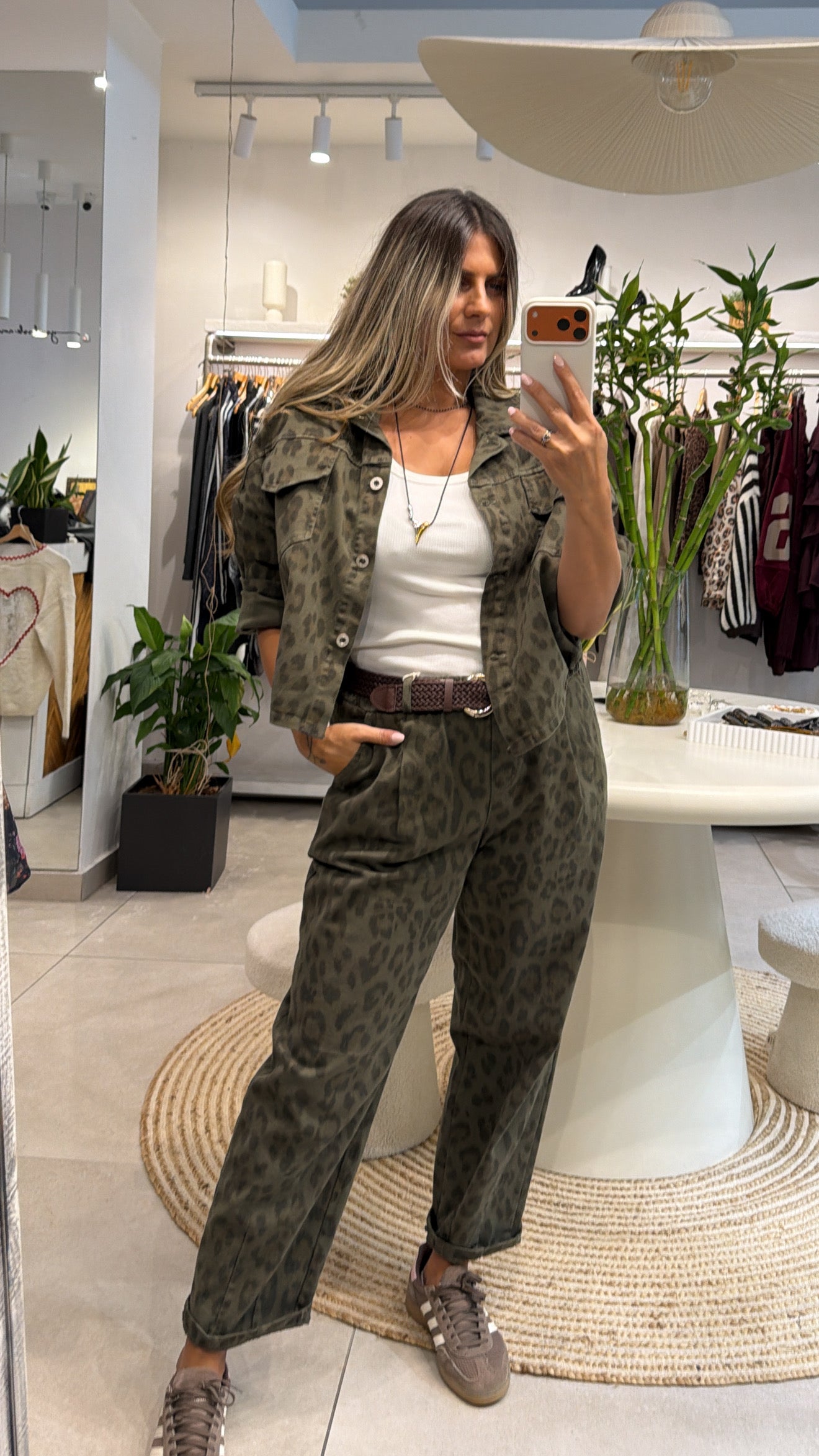 JADE LEOPARD KHAKI JEAN SET