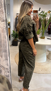 JADE LEOPARD KHAKI JEAN SET