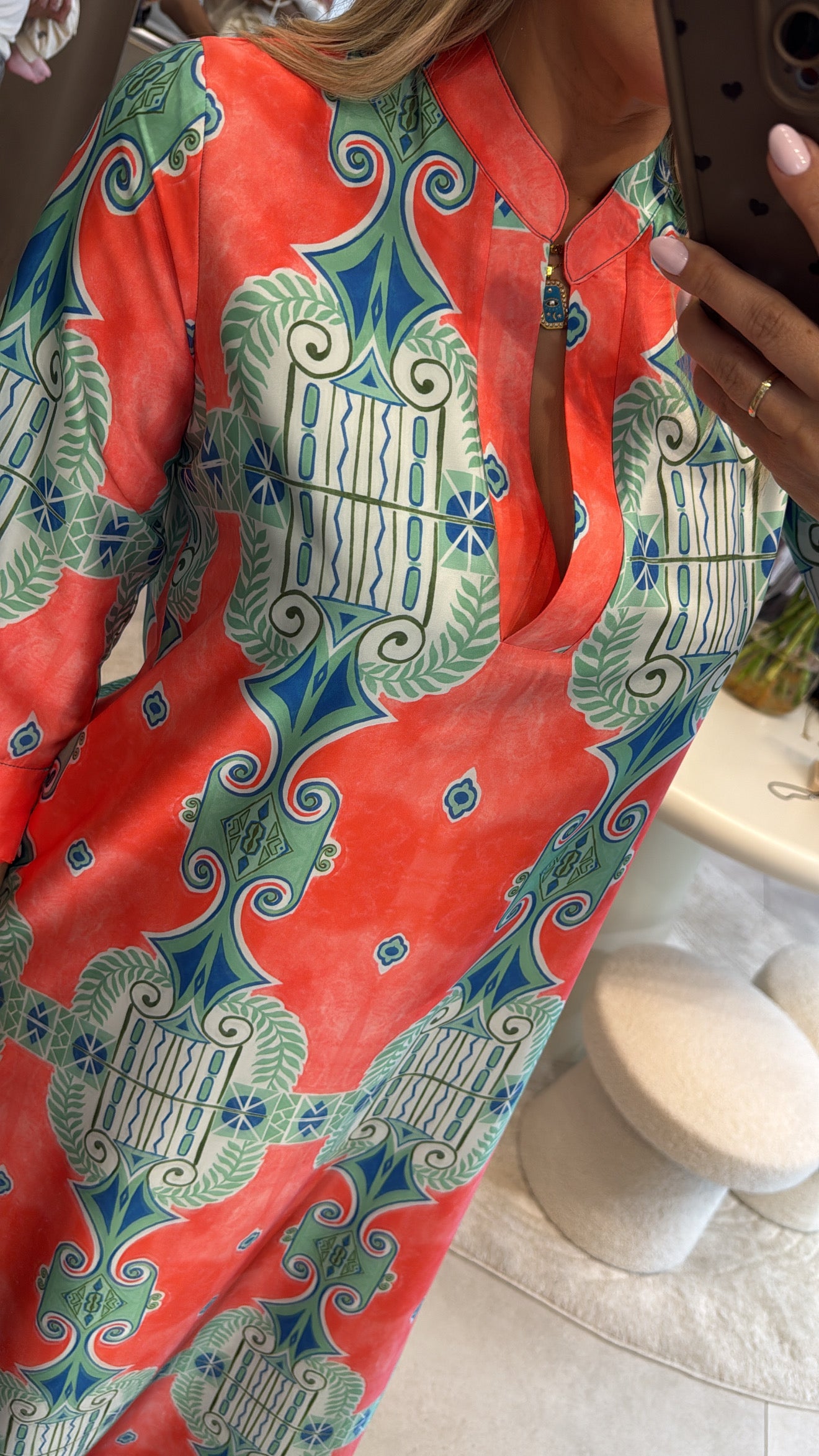 MEDITERRANEAN ESCAPE PRINTED KAFTAN DRESS