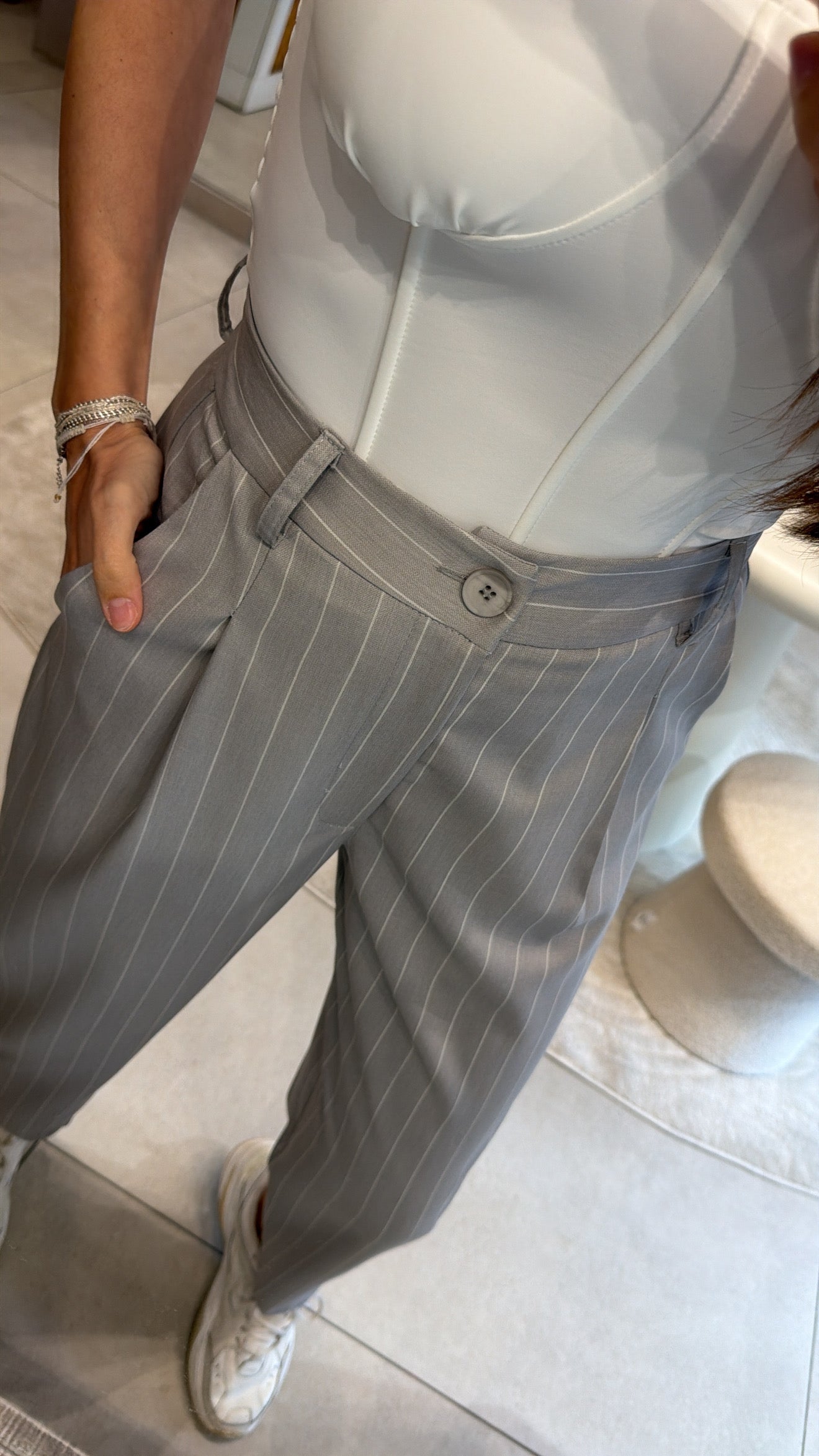 GREY PINSTRIPE PANTS
