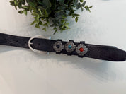 ETHNIC STONE BLACK LEATHER BELT