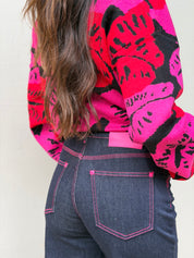 PINK STITCHING DARK BLUE JEAN