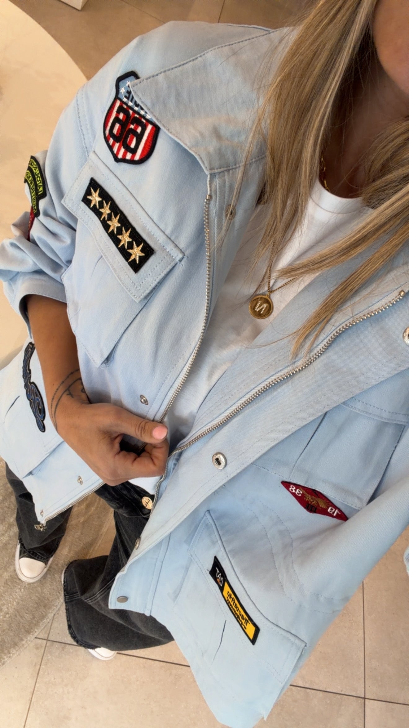 UTILITY DENIM PATCH JACKET LIGHT BLUE – Naeniam Boutique