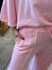 RAW-CUT PINK OVERSIZED TOP