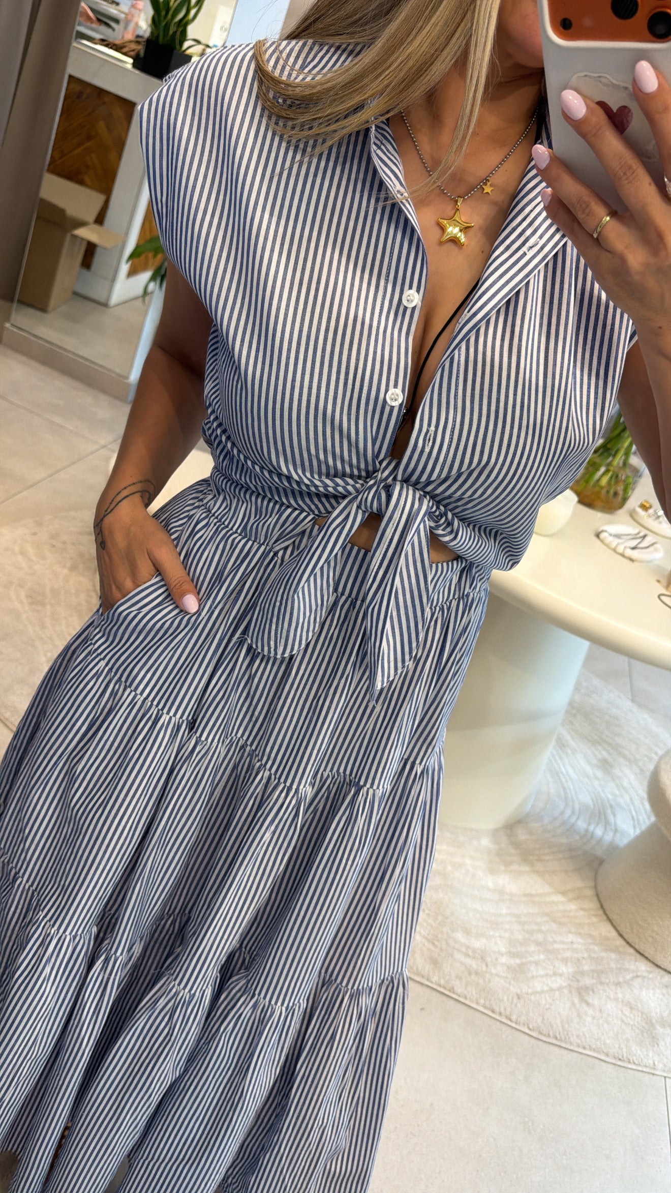 ARIA STRIPES MIDI DRESS