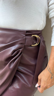 BURGUNDY WRAP MIDI SKIRT