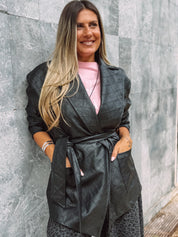 RAVEN QUILTED FAUX LEATHER BELTED JACKET