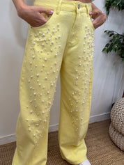 LEMON SORBET PEARL WIDE-LEG JEANS