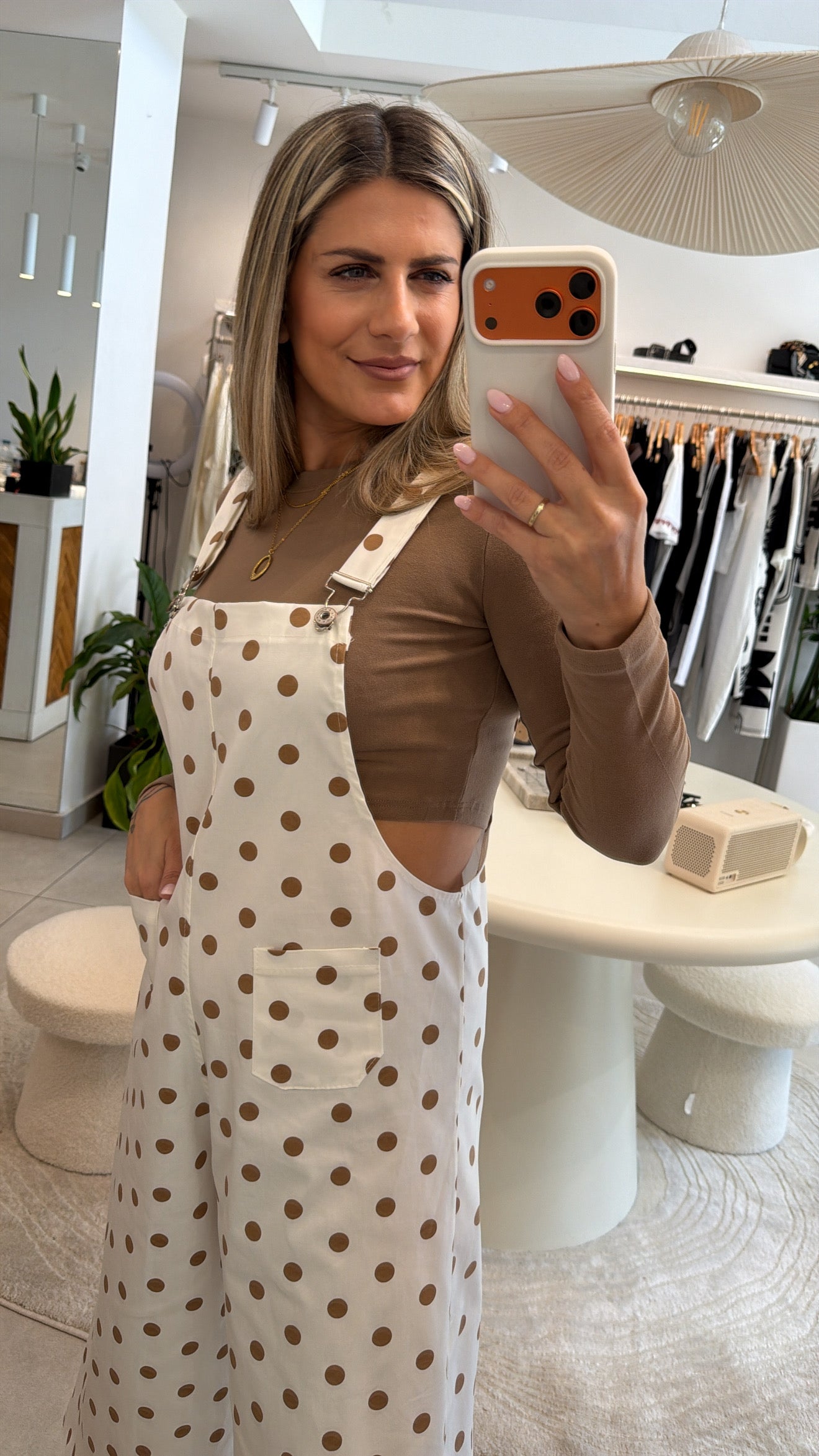MOCHA POLKA DOT JUMPSUIT