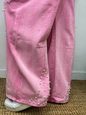 BUBBLEGUM PEARL WIDE-LEG JEANS