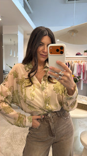 OLIVE PAISLEY SHEER SHIRT