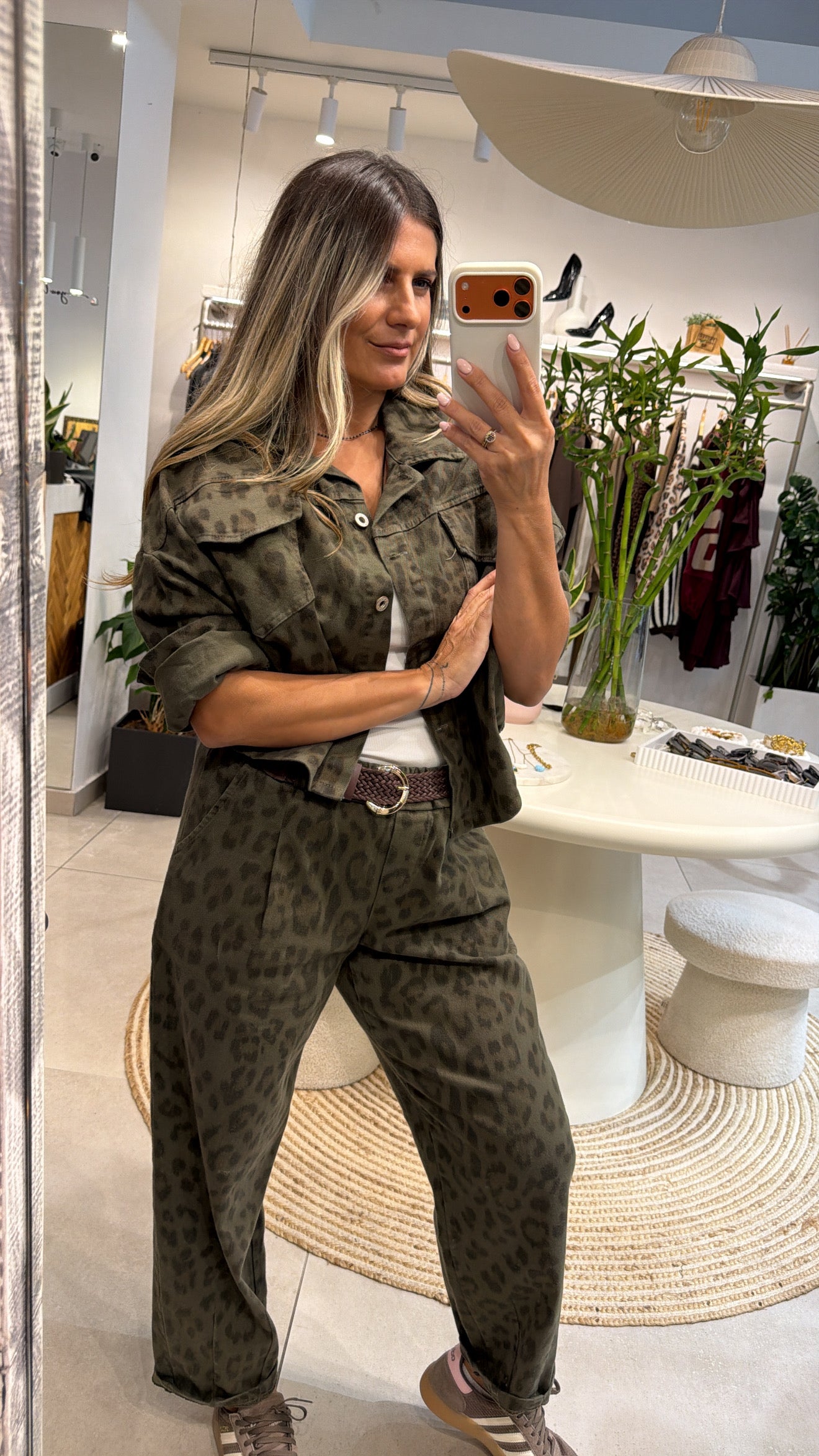JADE LEOPARD KHAKI JEAN SET