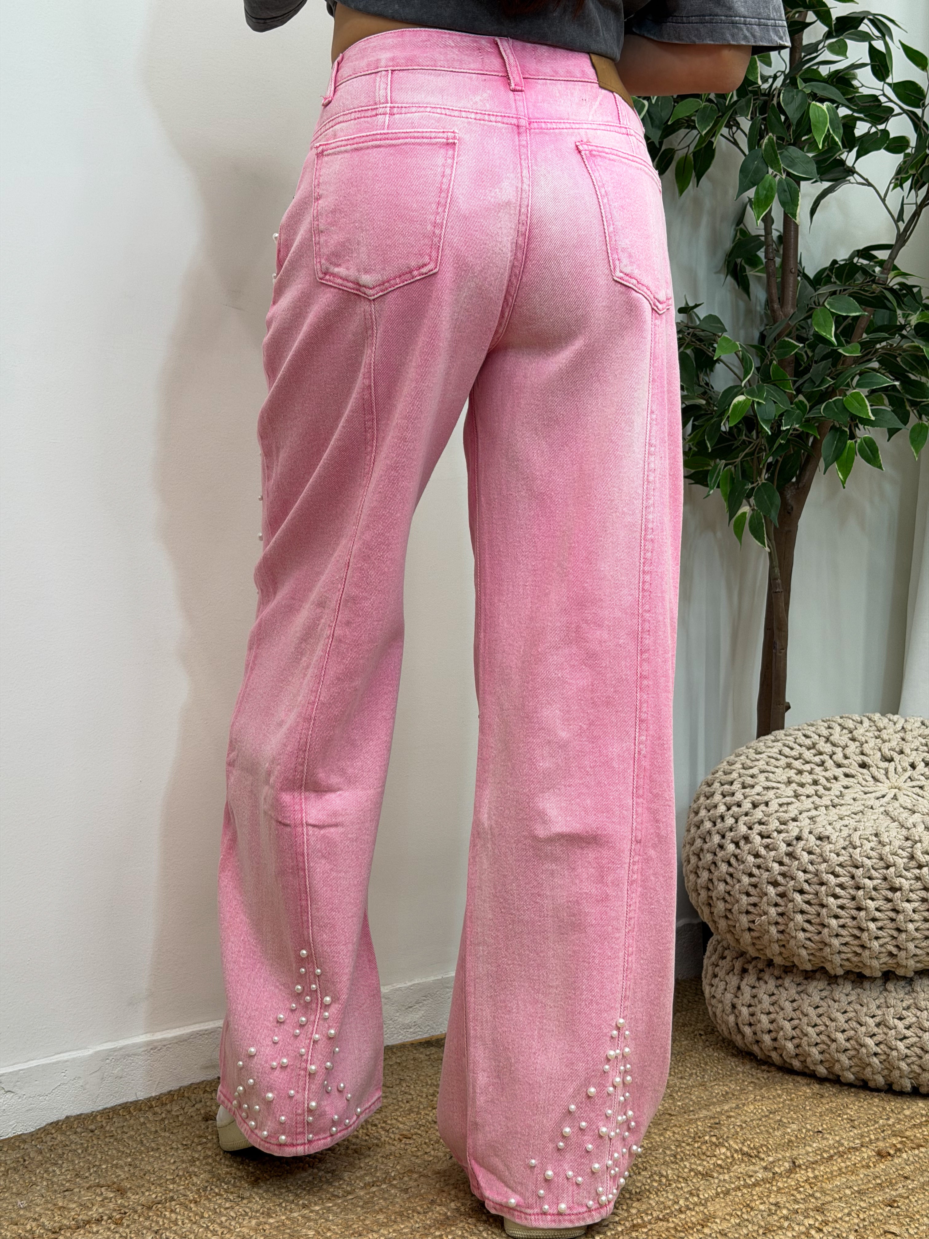 BUBBLEGUM PEARL WIDE-LEG JEANS