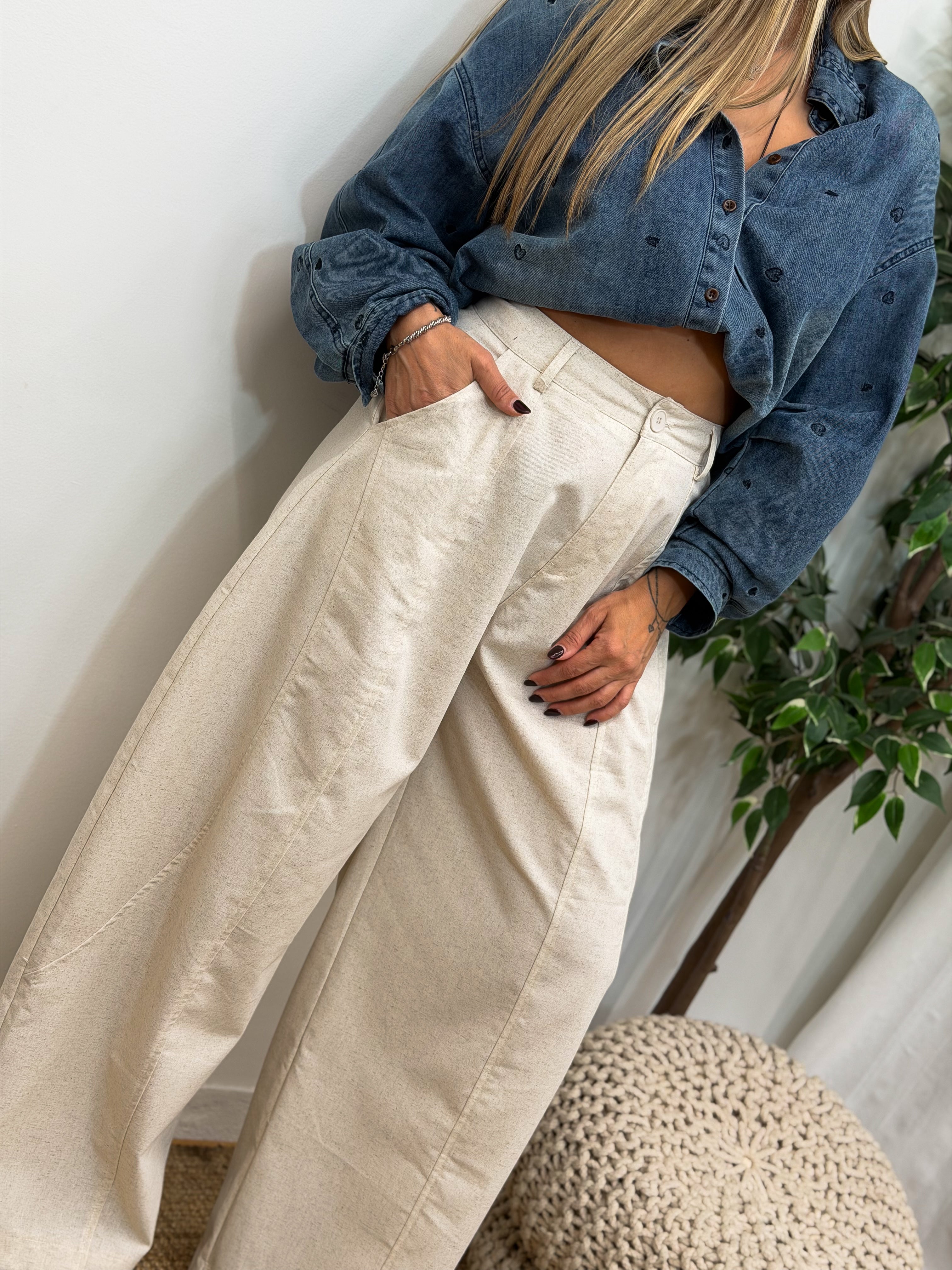 LINEN-FEEL WIDE LEG PANTS