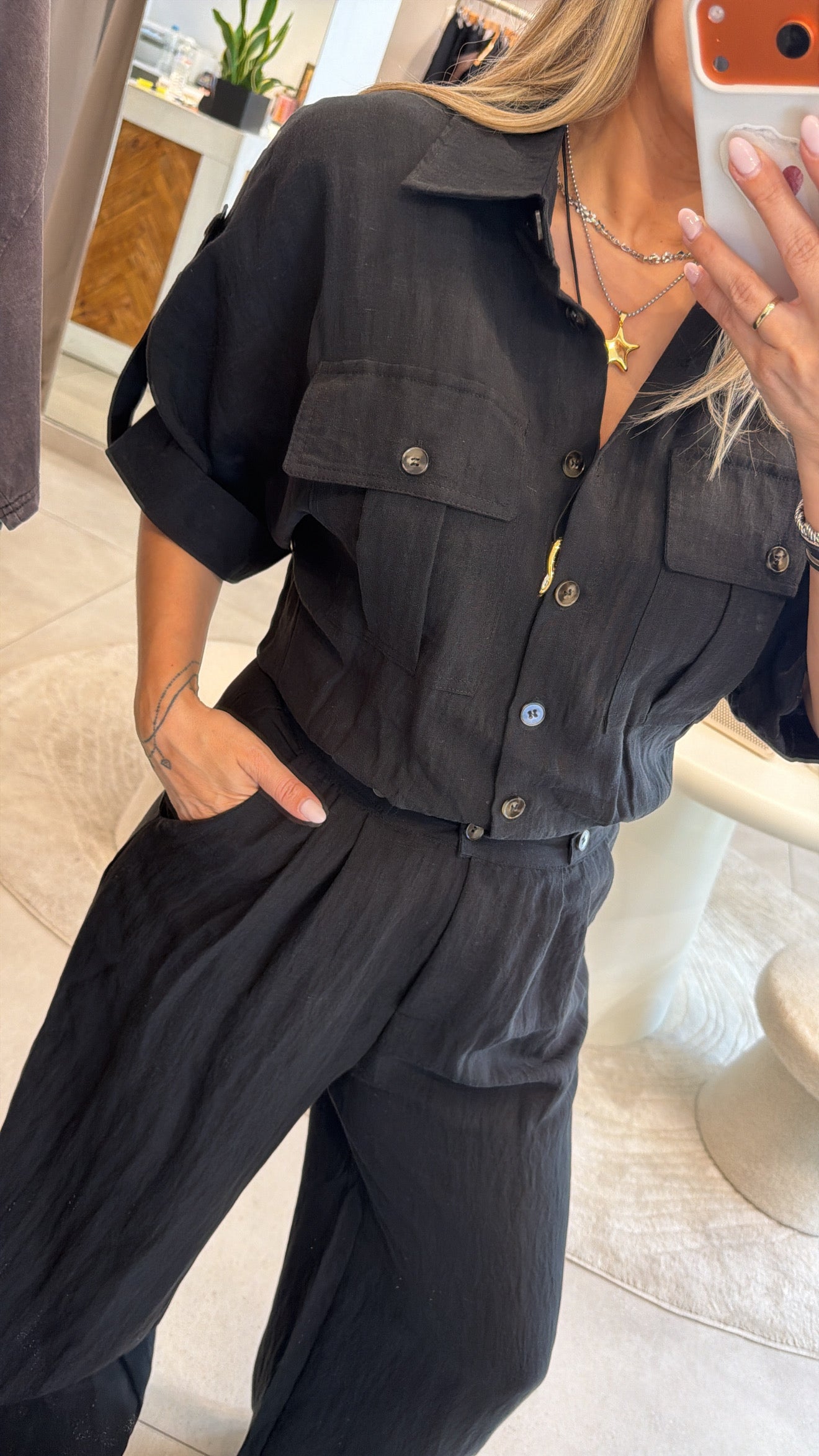 GRACE UTILITY BLACK JUMPSUIT