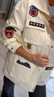 UTILITY DENIM PATCH JACKET  BEIGE