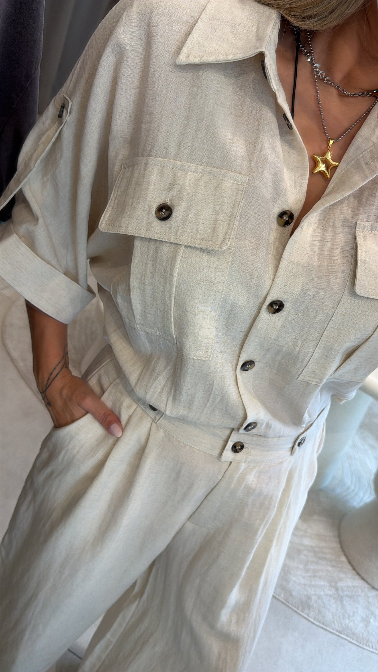 GRACE UTILITY BEIGE JUMPSUIT
