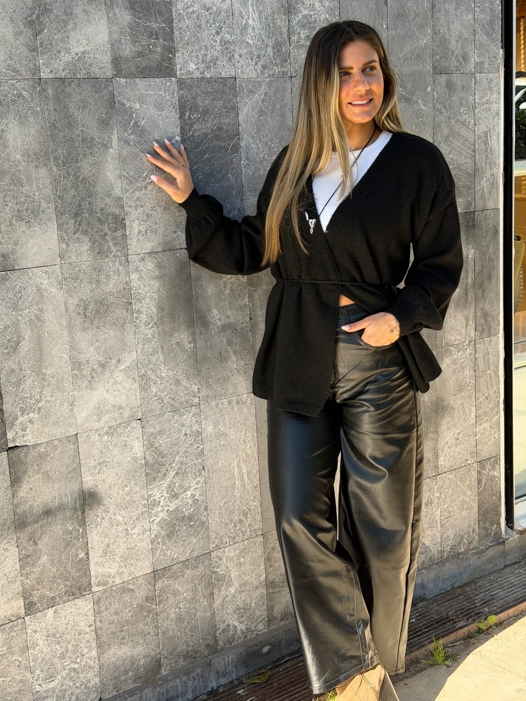 CITY BLACK FAUX LEATHER PANTS