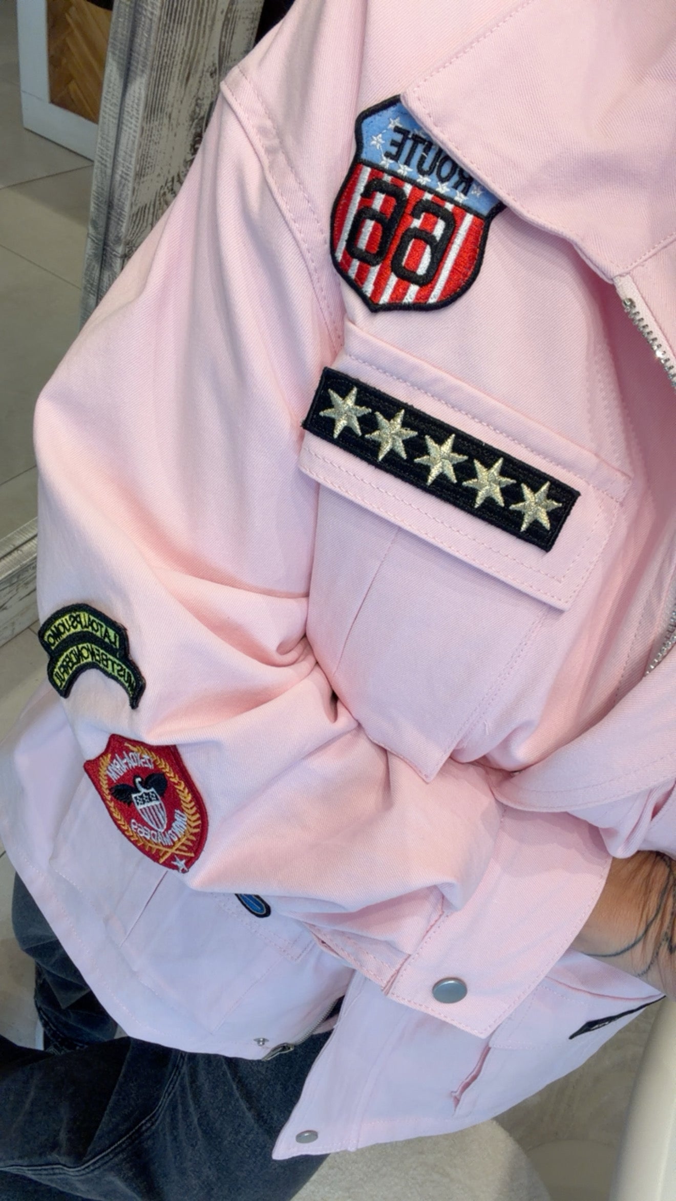 UTILITY DENIM PATCH JACKET  PINK
